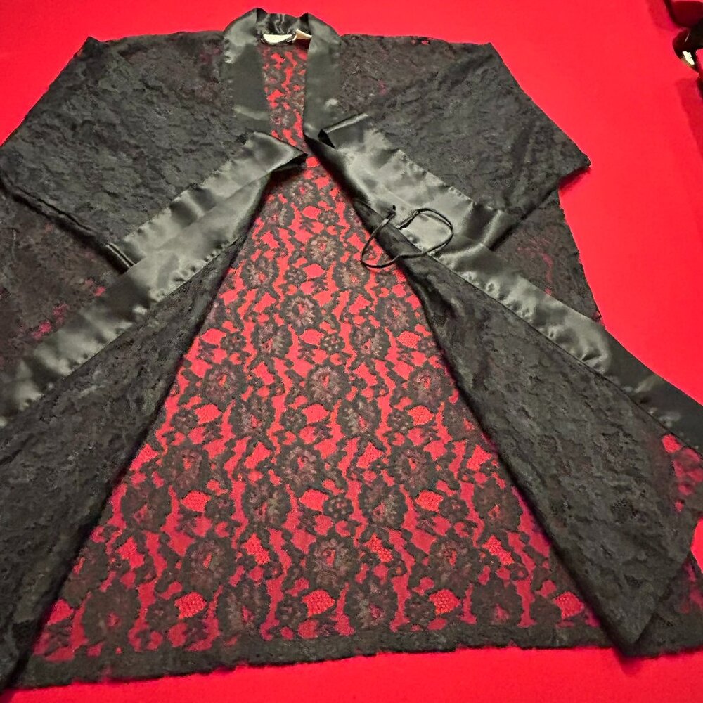 Victoria’s Secret Black Lace Teddy & Robe 2pc Set – M + OS - Picture 13 of 15